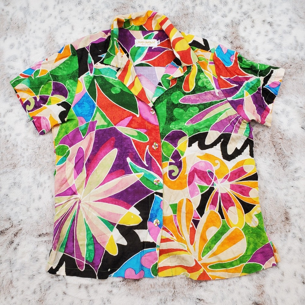 Jams World Shirt Women's Size Small Floral‎ Hawaiian Rayon Flower Hawaii Aloha